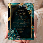 Invitation Floral Turquoise Agate Gold Frame Mariage