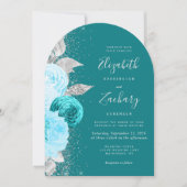 Invitation Floral Turquoise Arche Parties scintillant Arch Ma (Devant)