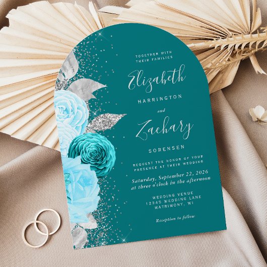 Invitation Floral Turquoise Arche Parties scintillant Arch Ma