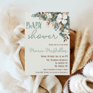 Invitation Floral Turquoise, Coton, Baby shower Grass Pampas