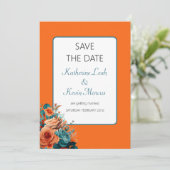 Invitation Floral turquoise et orange Enregistrer le Mariage (Debout devant)