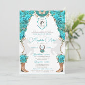 Invitation Floral Turquoise Ouest Charro Ranch Quinceañera (Debout devant)
