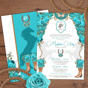 Invitation Floral Turquoise Ouest Charro Ranch Quinceañera