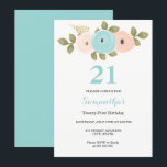 Invitation Floral Turquoise & Peach 21ème anniversaire de fêt<br><div class="desc">Floral Turquoise & Peach 21st Birthday Party Invitation Collection correspondante à Niche et Nest store. Nous avons utilisé des oeuvres de : Freshmint Paperie https://www.etsy.com/shop/FreshmintPaperie</div>