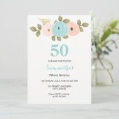 Invitation Floral Turquoise & Peach 50th Birthday Party Invit (Debout devant)