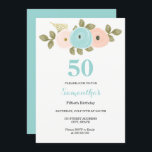 Invitation Floral Turquoise & Peach 50th Birthday Party Invit<br><div class="desc">Floral Turquoise & Peach 50th Birthday Party Invitation Collection correspondante à Niche et Nest store. Nous avons utilisé des oeuvres de : Freshmint Paperie https://www.etsy.com/shop/FreshmintPaperie</div>