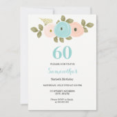 Invitation Floral Turquoise & Peach 60th Birthday Party Invit (Devant)