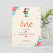 Invitation Floral Turquoise rose cheveux rouge fille premier  (Debout devant)