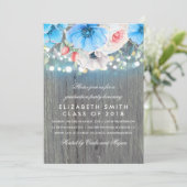 Invitation Floral Turquoise Rustic Wood Graduation Party (Debout devant)