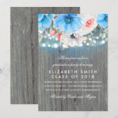 Invitation Floral Turquoise Rustic Wood Graduation Party (Devant / Derrière)