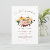 Invitation Floral Twins Deux Petits Baby showers Citrouille (Debout devant)