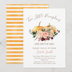 Invitation Floral Twins Deux Petits Baby showers Citrouille