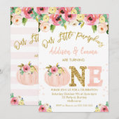 Invitation  Floral Twins Our Little Citrouille Birthday (Devant / Derrière)
