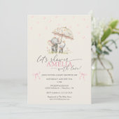 Invitation Floral Umbrella Elephant Baby Girl Shower (Debout devant)