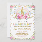 Invitation Floral Unicorn Anniversaire Pink Gold Party Invita (Devant)