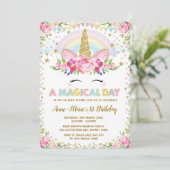 Invitation Floral Unicorn Anniversaire Pink Gold Party Invita (Debout devant)