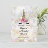 Invitation Floral Unicorn Horn Parties scintillant cosmique f (Debout devant)
