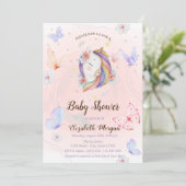 Invitation Floral Unicorn Papillons étoiles Baby shower (Debout devant)
