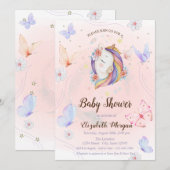 Invitation Floral Unicorn Papillons étoiles Baby shower (Devant / Derrière)