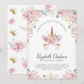 Invitation Floral Unicorn Princess Anniversaire (Devant / Derrière)