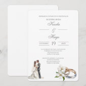 Invitation Floral verdoyant avec anneau Mariage espagnol (Devant / Derrière)