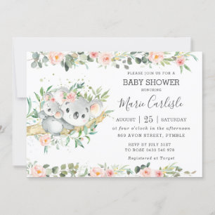 Invitation Floral verdure Eucalyptus Koala Baby shower fille