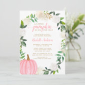 Invitation Floral verdure rose Citrouille Automne Baby shower (Debout devant)