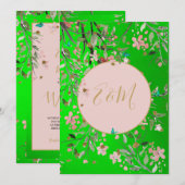 Invitation Floral Vert Élégant Rose or Chinoiserie Mariage (Devant / Derrière)