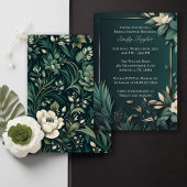 Invitation Floral vert émeraude foncé