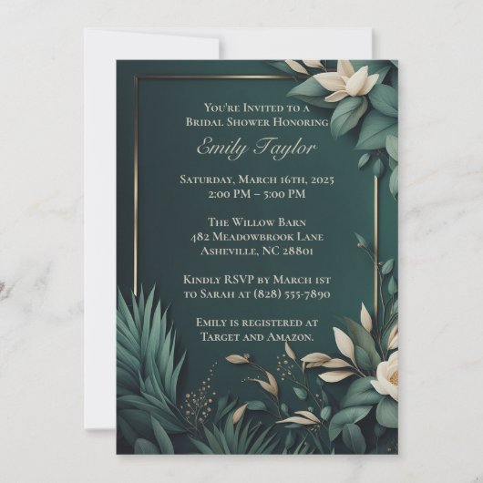 Invitation Floral vert émeraude foncé (Devant)