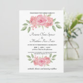 Invitation Floral, vert et rose sur blanc arrière - plan invi (Debout devant)