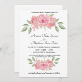 Invitation Floral, vert et rose sur blanc arrière - plan invi (Devant / Derrière)