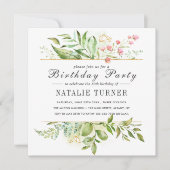 Invitation Floral Vert feuillage Aquarelle fête d'anniversair (Devant)