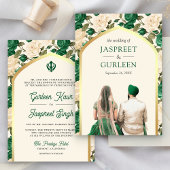 Invitation Floral vert Punjabi Anand Karaj Sikh Mariage