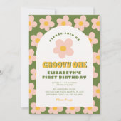 Invitation Floral vert rose Super un bébé premier anniversair (Devant)