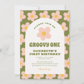 Invitation Floral vert rose Super un bébé premier anniversair (Devant)