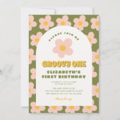 Invitation Floral vert rose Super un bébé premier anniversair (Devant)