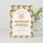 Invitation Floral vert rose Super un bébé premier anniversair (Debout devant)