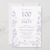 Invitation Floral victorien 100e fête d'anniversaire Lavande (Devant)