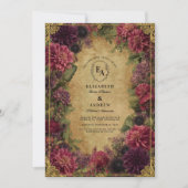 Invitation Floral victorien baroque en Bourgogne et or (Devant)