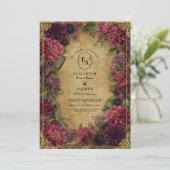 Invitation Floral victorien baroque en Bourgogne et or (Debout devant)