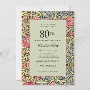 Invitation Floral victorien Elégant Vintage 80e anniversaire