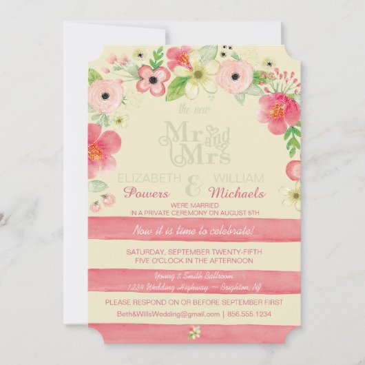 Invitation floral vintage de réception de mariage (Devant)