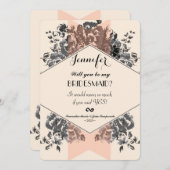 Invitation Floral vintage et rayure de pêche (Devant / Derrière)