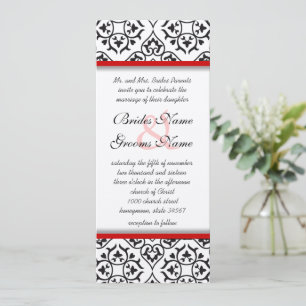 Invitation Floral Vintage noir et blanc Mariage damassé