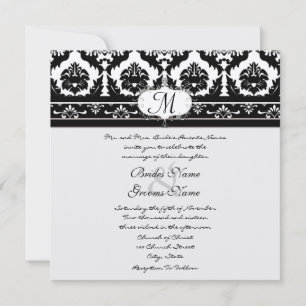 Invitation Floral Vintage noir et blanc Mariage damassé