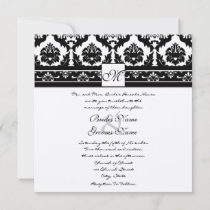 Invitation Floral Vintage noir et blanc Mariage damassé