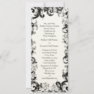 Invitation Floral Vintage noir et blanc Mariage damassé