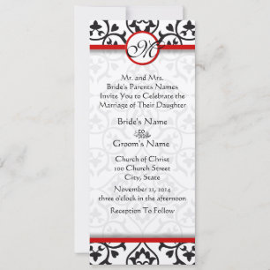 Invitation Floral Vintage noir et blanc Mariage damassé