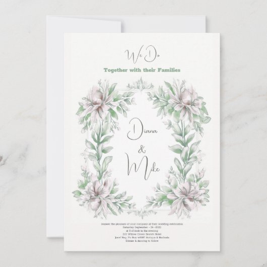 Invitation Floral Vintage Sage vert, avec détails, (Devant)